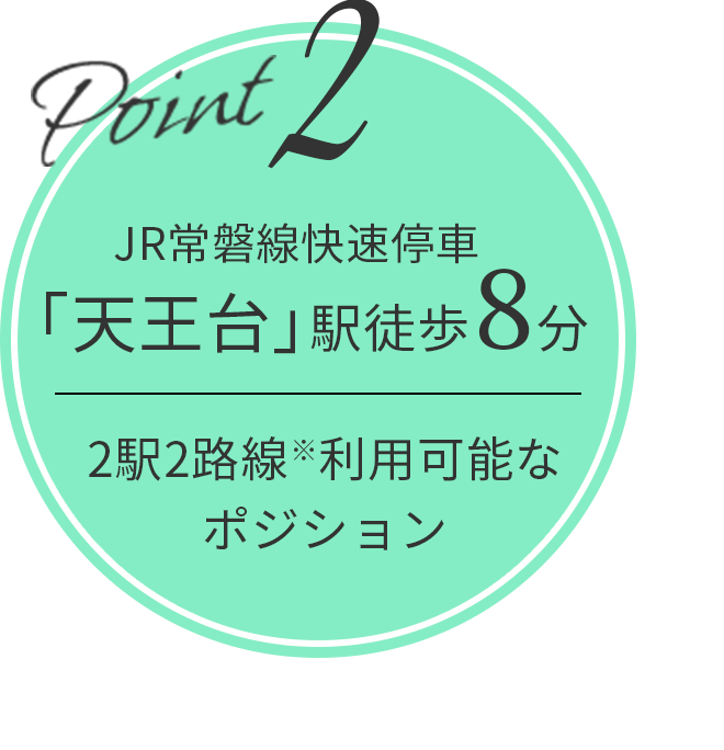 JR常磐線快速停車「天王台」駅徒歩8分/2駅2路線※利用可能なポジション/約80％